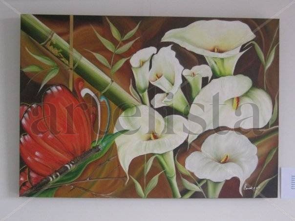 Kalas ramas y mariposa Oil Canvas Landscaping