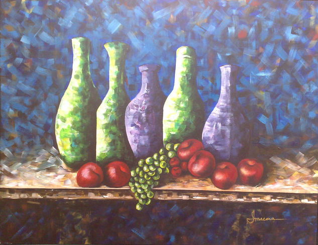 Bodegon de  Botellas Oil Textile Still Life Paintings