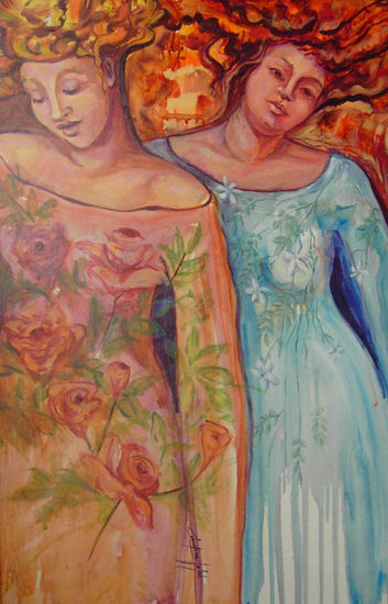 ROSAS Y JAZMINES Oil Panel Figure Painting