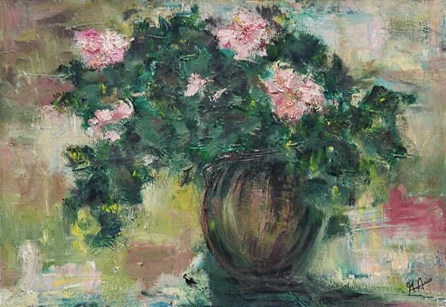 Geranios rosas Oil Canvas Floral Painting