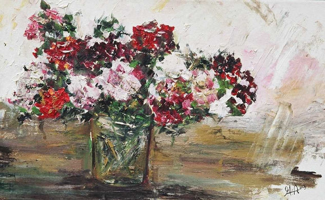 Geranios rojos Oil Canvas Floral Painting