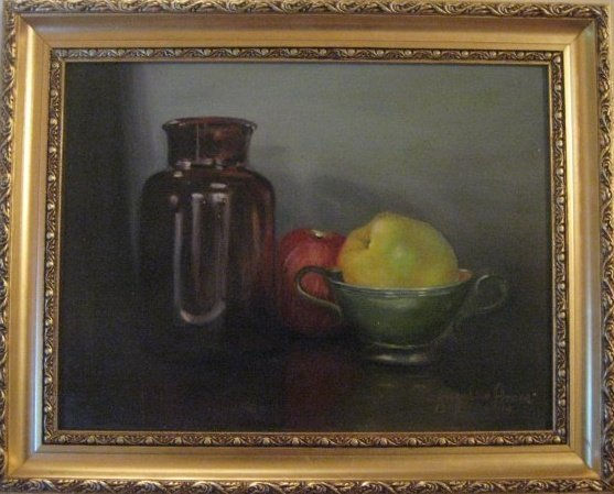 FRUTAS Y BOTELLA Oil Canvas Still Life Paintings