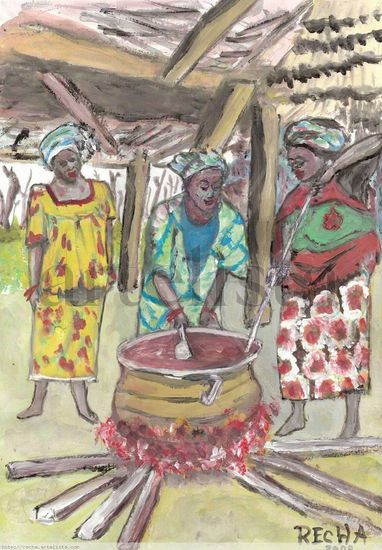 AFRICANAS COCINANDO Oil Canvas Landscaping