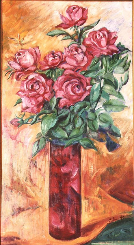 Rosas florero rojo