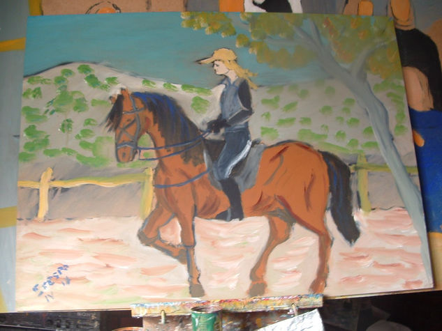 muchacha con caballo, 80x60 cm. óleo sobre madera de Crespo Oil Panel Landscaping