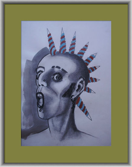 Tribus Urbanas: Punk duro Mixed media Card Figure Painting