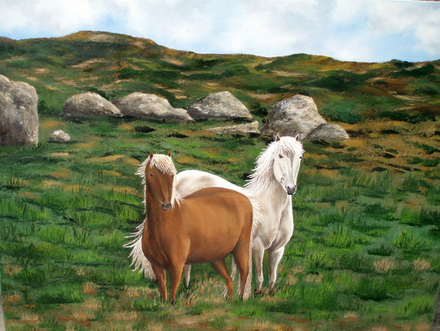 Caballos percherones en el campo Oil Canvas Animals