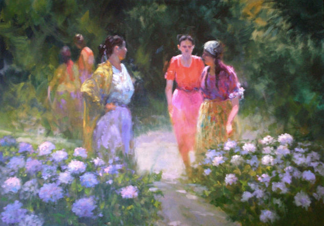 Gitanas en el jardìn Oil Canvas Figure Painting