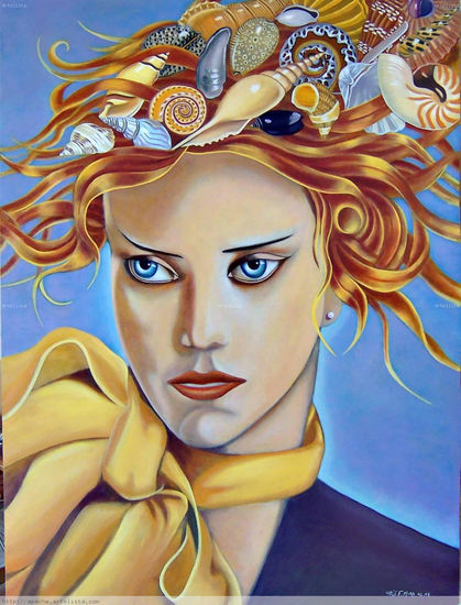 femme coquillages Oil Panel Portrait