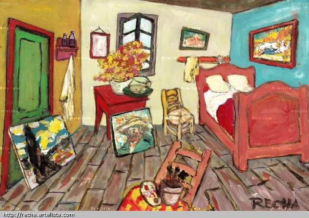 RECREACIÓN DORMITORIO DE "VAN GOGH" Acrílico Cartulina Paisaje