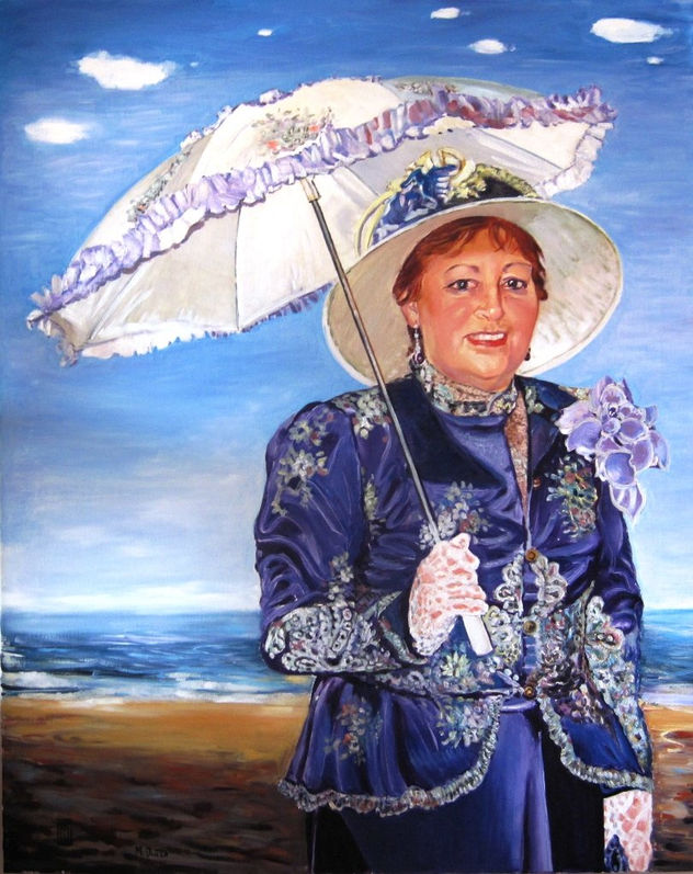 La sra. Paquita vestida de epoca modernista