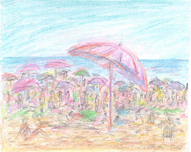 Sombrillas y gente en playa