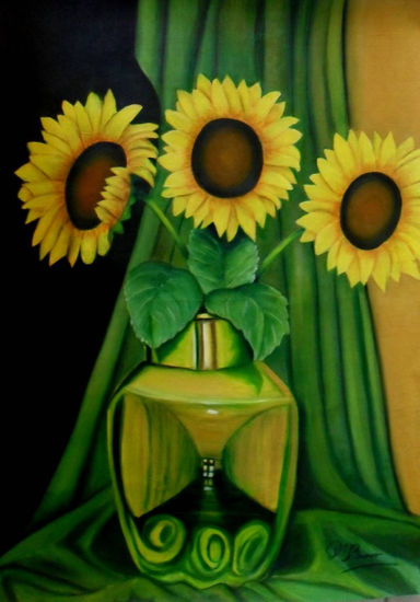 JARRON CON GIRASOLES Oil Textile Still Life Paintings