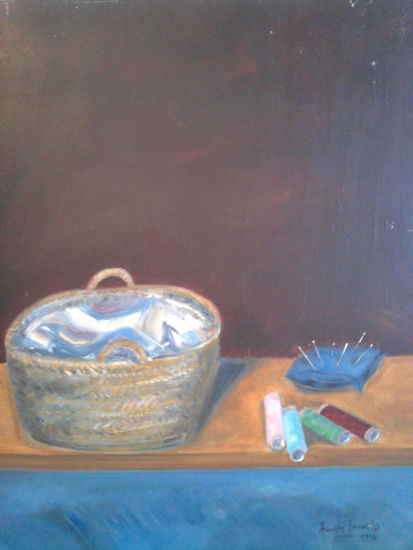 CANASTO DE COSTURA Oil Panel Still Life Paintings