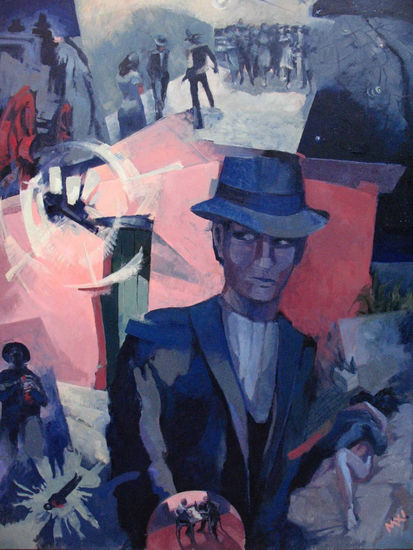 El Hombre de la Esquina Rosada. Óleo Lienzo Paisaje