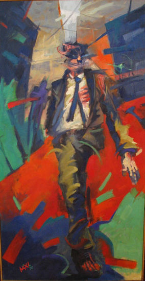 Caminando por la calle. Oil Canvas Figure Painting