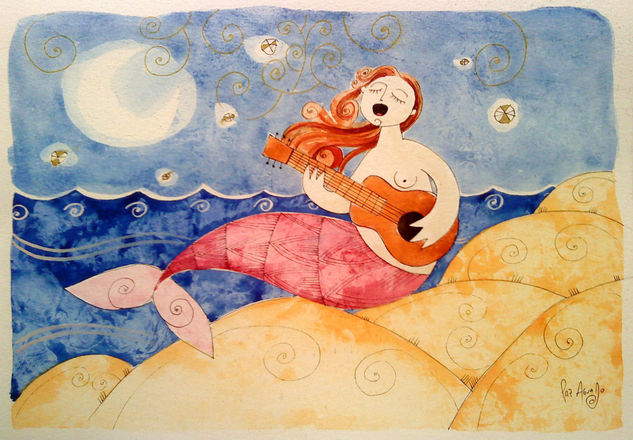 sirena cantarinaII Gouache Papel Desnudos