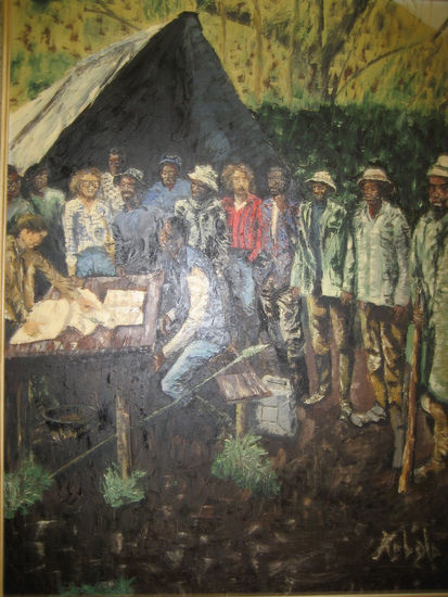 Campamento en Ruanda. Óleo Lienzo Figura