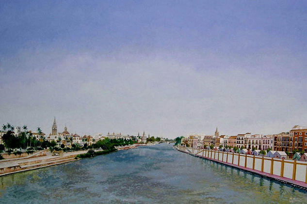 Sevilla y triana (Río Guadalquivir) Óleo Lienzo Paisaje