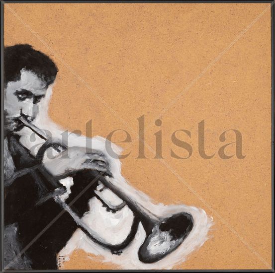 JAZZ MAN Oil Panel Figure Painting