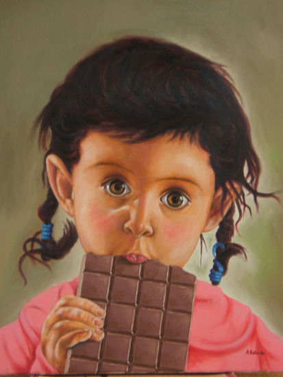 Comiendo chocolate Oil Canvas Portrait