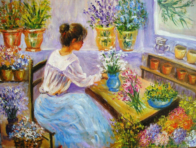 LA FLORISTERA Oil Canvas Figure Painting