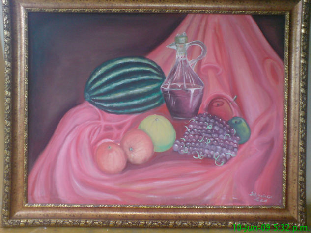 bodegon con jara de vino Oil Canvas Still Life Paintings