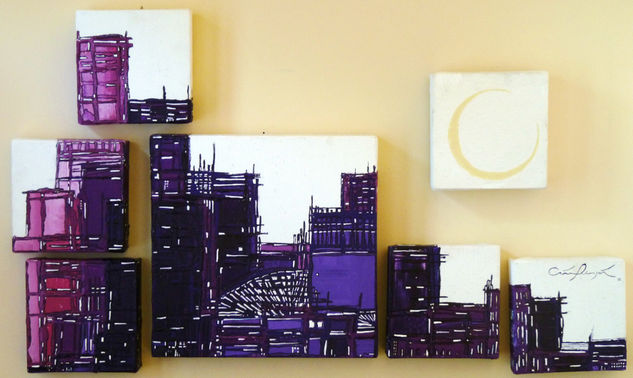 Fragmentos de la ciudad de la furia en violeta Acrylic Canvas Landscaping