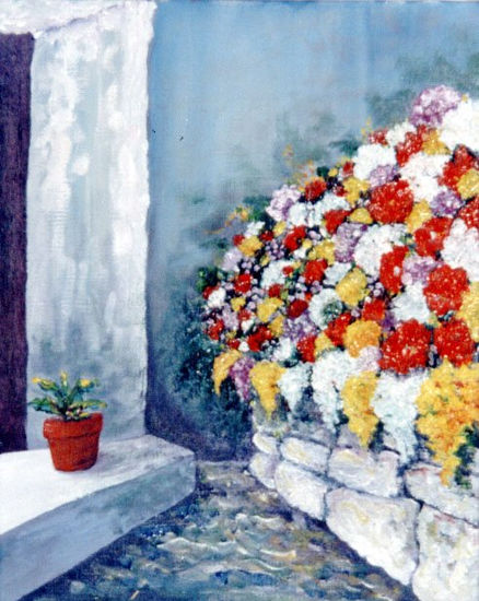 JARDINERA. ROSAMARI Oil Canvas Floral Painting