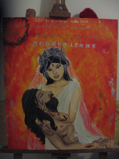 KUAN YIN Y JESUS, PAZ EN LA TIERRA Acrylic Canvas Figure Painting