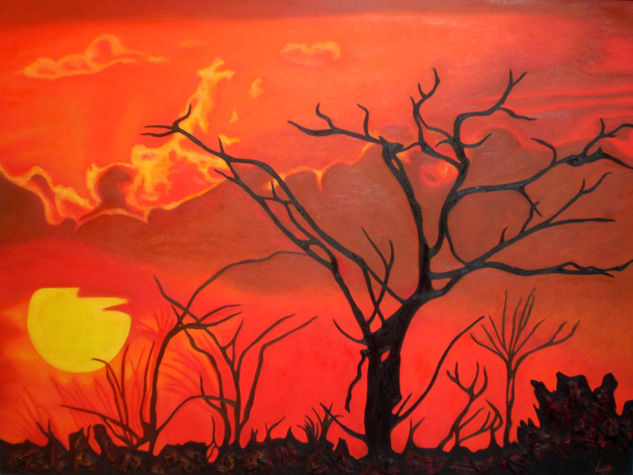 Anocheciendo en Africa Oil Canvas Landscaping