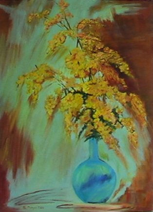 jarron con mimosas Acrylic Canvas Floral Painting