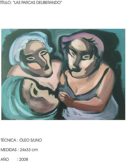 "LAS PARCAS DELIBERANDO" Oil Canvas Figure Painting