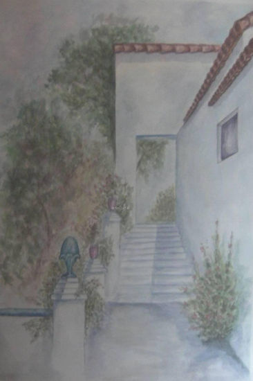 escalera al jardin Watercolour Paper Landscaping