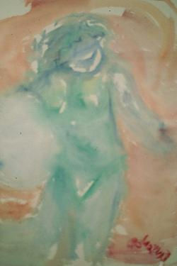 joven con biquini y pelota verde Watercolour Paper