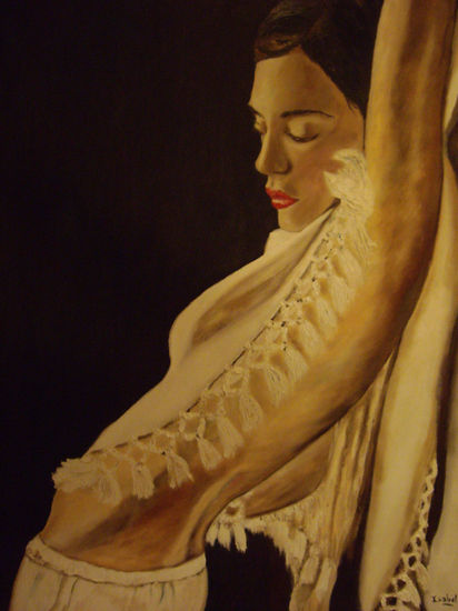 MUJER CON CHAL Oil Canvas Figure Painting