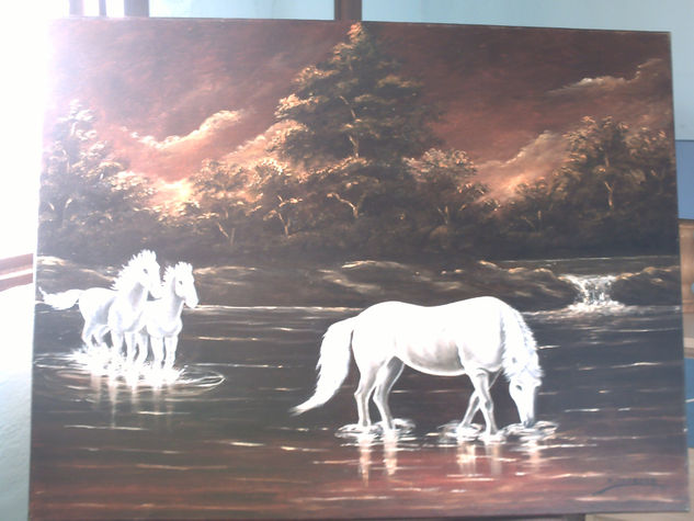 CABALLOS SOBRE EL AGUA Oil Canvas Landscaping