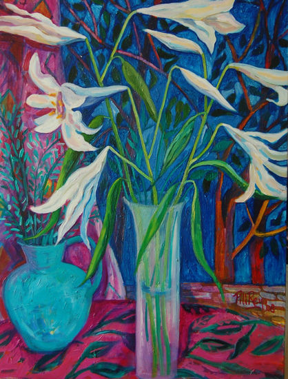 night lilies Oil Canvas Landscaping