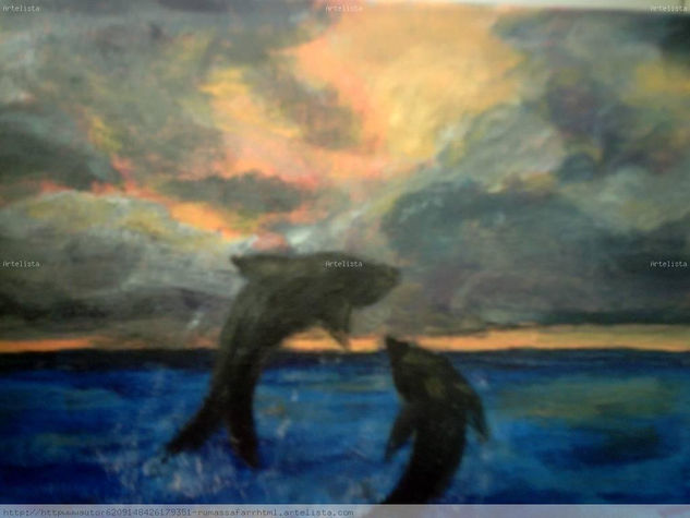 ENCUENTRO  DE  DELFINES Acrylic Canvas Marine Painting