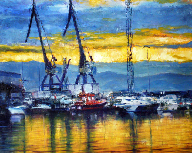 Lonja atardecer Oil Canvas Marine Painting