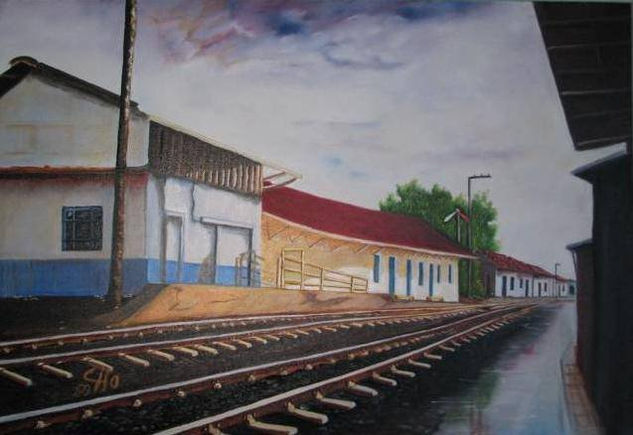 Antigua estacion del tren en Heredia Óleo Lienzo Paisaje