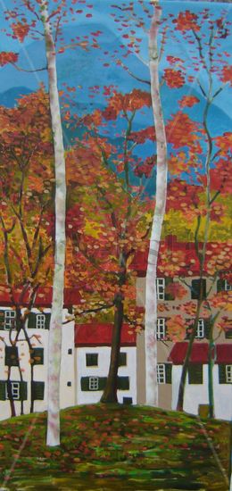 otoño y ciudad Acrylic Canvas Landscaping