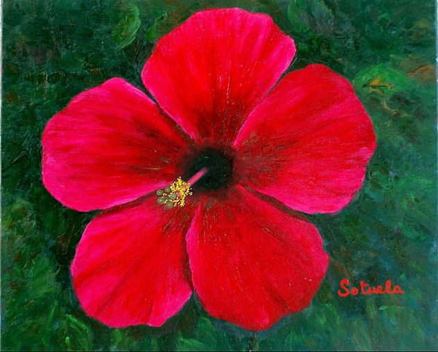 Hibiscus flor óleo sobre lienzo
