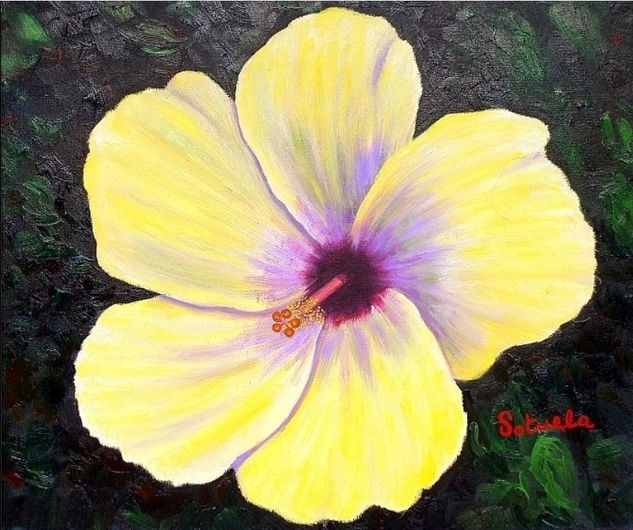 Hibiscus - óleo sobre lienzo Oil Canvas Floral Painting