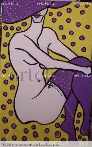 "UnA MujEr coN sOmbrErO" Felt-tip pen Canvas Figure Painting