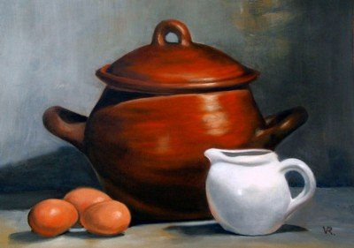 " Huevos con jarra" Oil Canvas Still Life Paintings