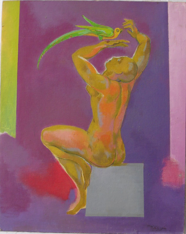 Susana Rojas. 2005 Chocolate y su Loro. Óleo. 40 x 50 cm