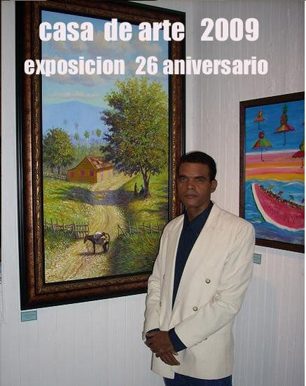 2009 EL PINTOR DOMINICANO  E.vidal con su obra en 26 aniversario de casa de arte Óleo Lienzo Paisaje