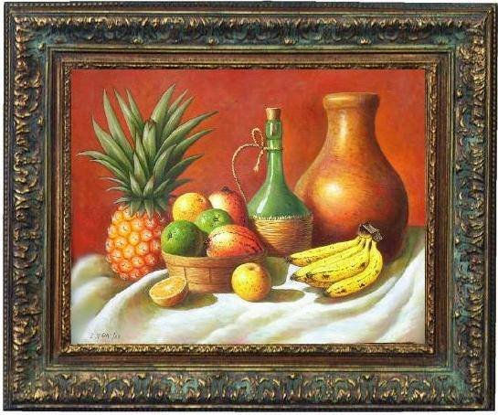bodegon , de frutas dominicanas y tinaja de barro