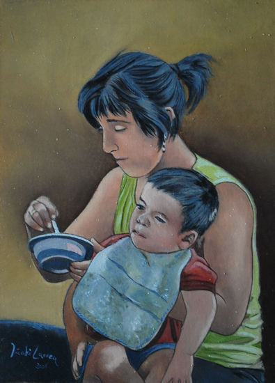 Retrato de Maitane con su hijo Oil Canvas Portrait